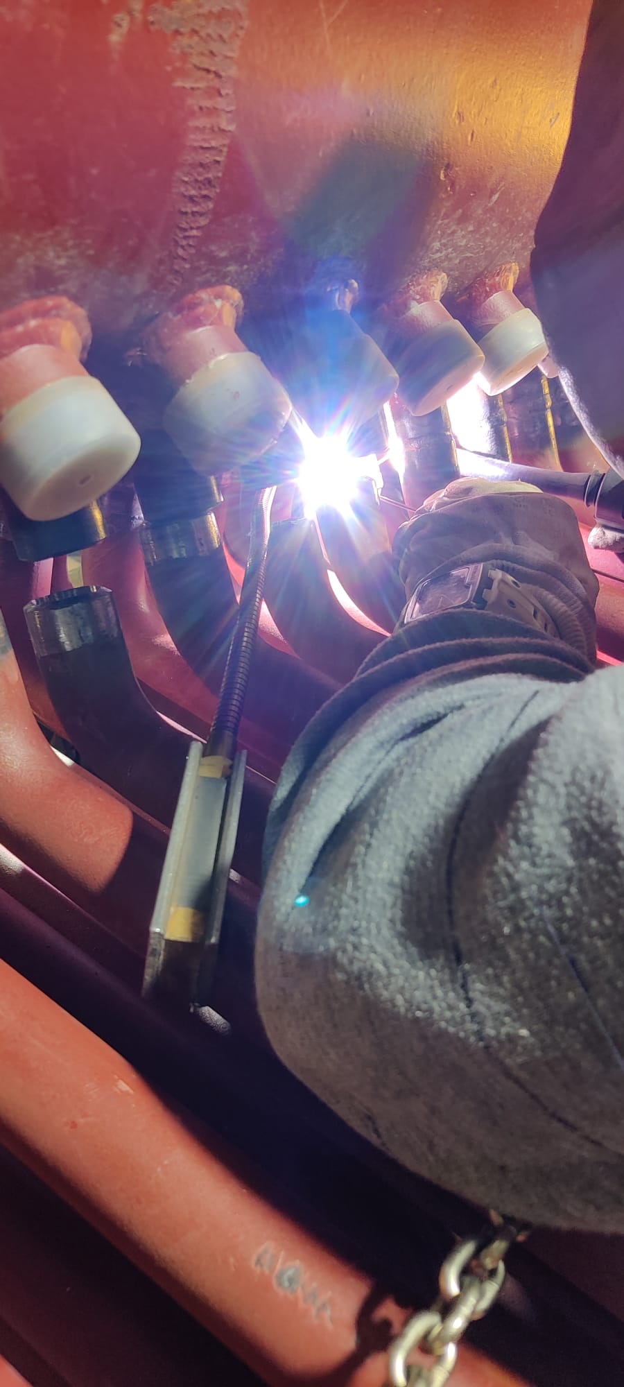 TIG welding in a restricted-access boiler location